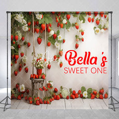 Aperturee - Aperturee Strawberry Fruit Floral Custom Name Sweet One Backdrop