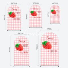 Aperturee - Aperturee Strawberry Pink Plaid 1st Birthday Arch Backdrop