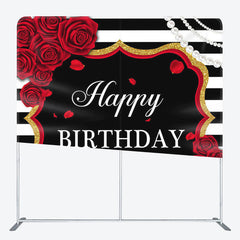 Aperturee - Aperturee Stripe And Rose Fabric Backdrop Cover for Birthday