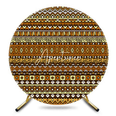 Aperturee - Aperturee Stripe Brown Yellow Print Round Ethiopian Backdrop