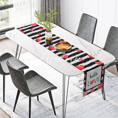 Aperturee - Aperturee Stripe Hearts Hello Love Valentines Day Table Runner