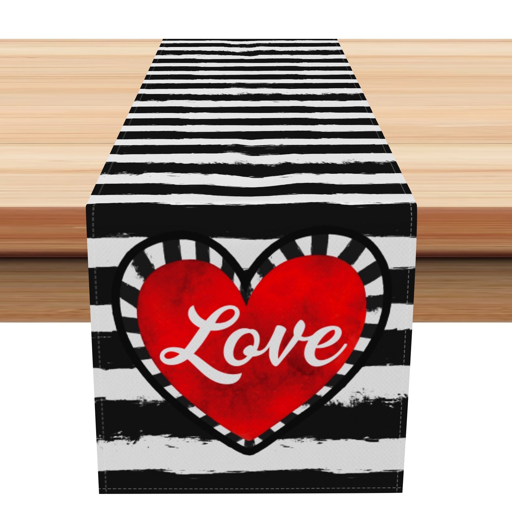 Aperturee - Aperturee Stripe Red Love Heart Valentines Day Table Runner