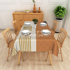 Aperturee - Aperturee Striped Gold White National Flag Inspired Tablecloth