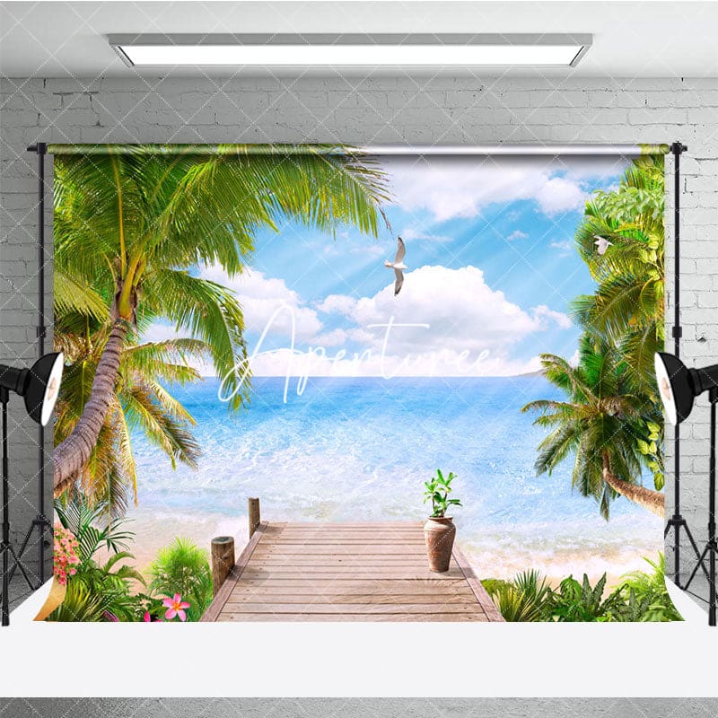 Aperturee - Aperturee Summer Beach Palm Tree Natural Scene Backdrop For Photo