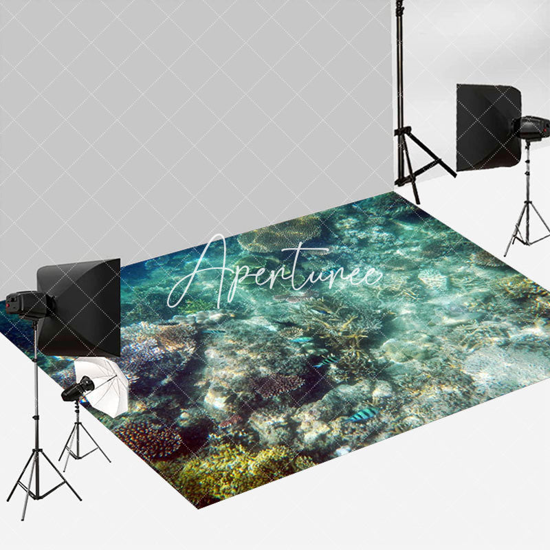 Aperturee - Aperturee Summer Blue Whale Fish Coral Reef Combo Set Backdrop