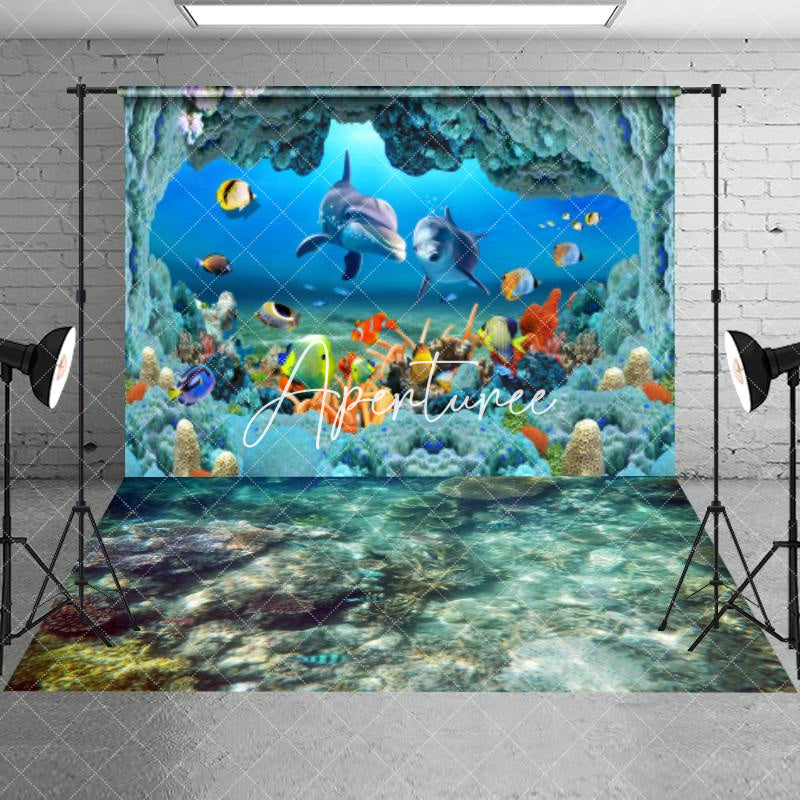 Aperturee - Aperturee Summer Blue Whale Fish Coral Reef Combo Set Backdrop