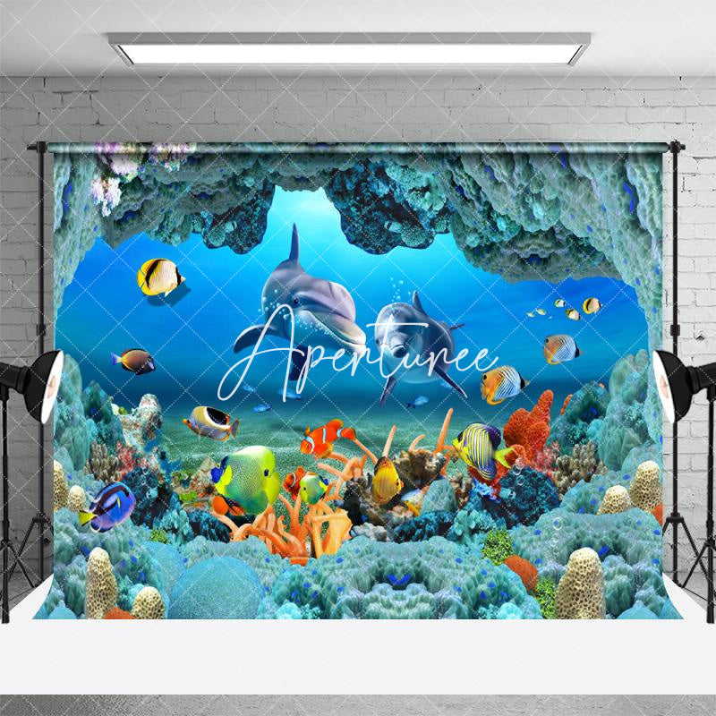 Aperturee - Aperturee Summer Blue Whale Fish Coral Reef Combo Set Backdrop