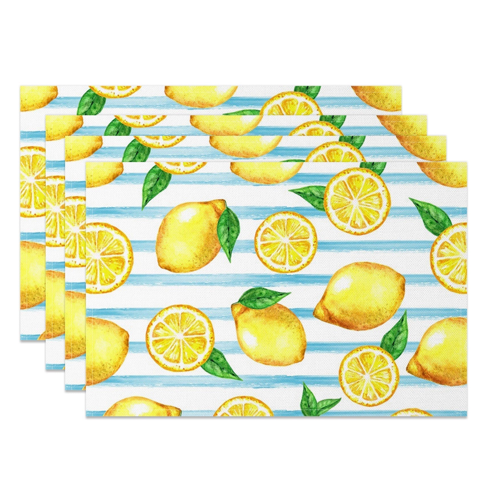 Aperturee - Aperturee Summer Blue White Stripe Lemon Set Of 4 Placemats