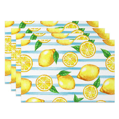 Aperturee - Aperturee Summer Blue White Stripe Lemon Set Of 4 Placemats