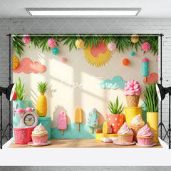 Aperturee - Aperturee Summer Colorful Ice Cream Wall Plant Photo Backdrop