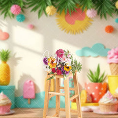 Aperturee - Aperturee Summer Colorful Ice Cream Wall Plant Photo Backdrop