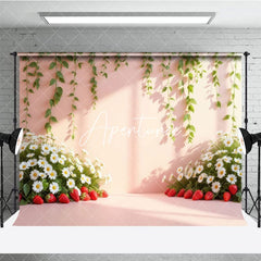 Aperturee - Aperturee Summer Daisy Strawberry Floral Photography Backdrop