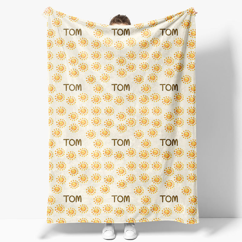 Aperturee - Aperturee Summer Dense Yellow Sun White Custom Name Blanket