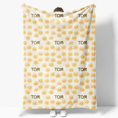 Aperturee - Aperturee Summer Dense Yellow Sun White Custom Name Blanket