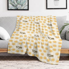 Aperturee - Aperturee Summer Dense Yellow Sun White Custom Name Blanket