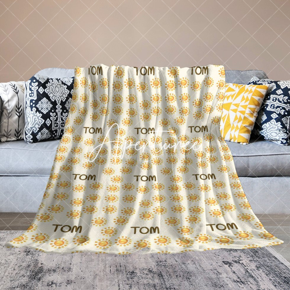 Aperturee - Aperturee Summer Dense Yellow Sun White Custom Name Blanket