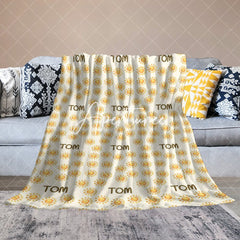 Aperturee - Aperturee Summer Dense Yellow Sun White Custom Name Blanket