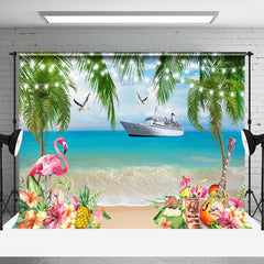 Aperturee - Aperturee Summer Flamingo Trees Sandy Beach Scenery Backdrop