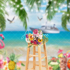 Aperturee - Aperturee Summer Flamingo Trees Sandy Beach Scenery Backdrop