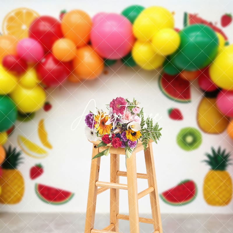 Aperturee - Aperturee Summer Fruit Birthday Cake Smash Photography Backdrop