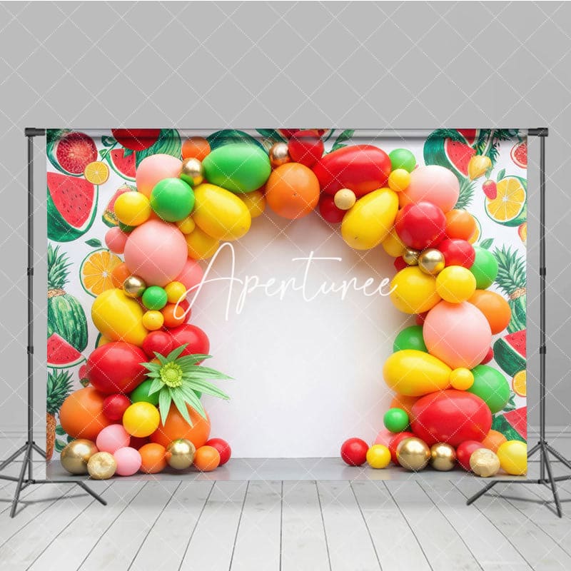 Aperturee - Aperturee Summer Fruit Garland Birthday Cake Smash Backdrop