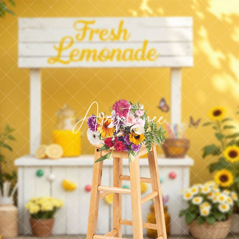 Aperturee - Aperturee Summer Greenery Fresh Lemonade Stand Photo Backdrop