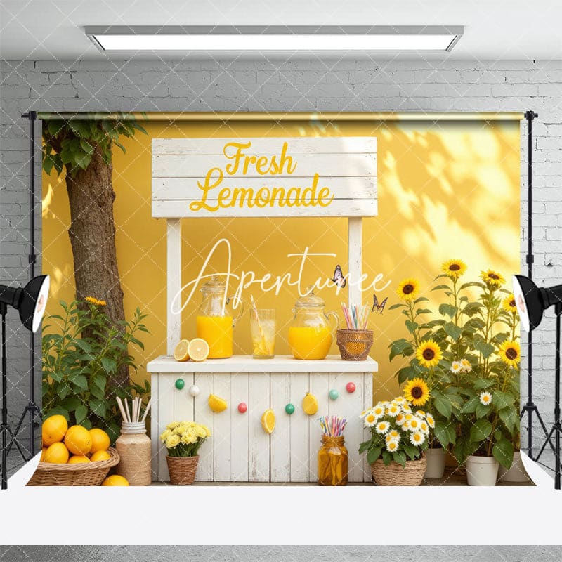 Aperturee - Aperturee Summer Greenery Fresh Lemonade Stand Photo Backdrop