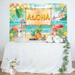 Aperturee - Aperturee Summer Hawaiian Flamingo Aloha Birthday Backdrop