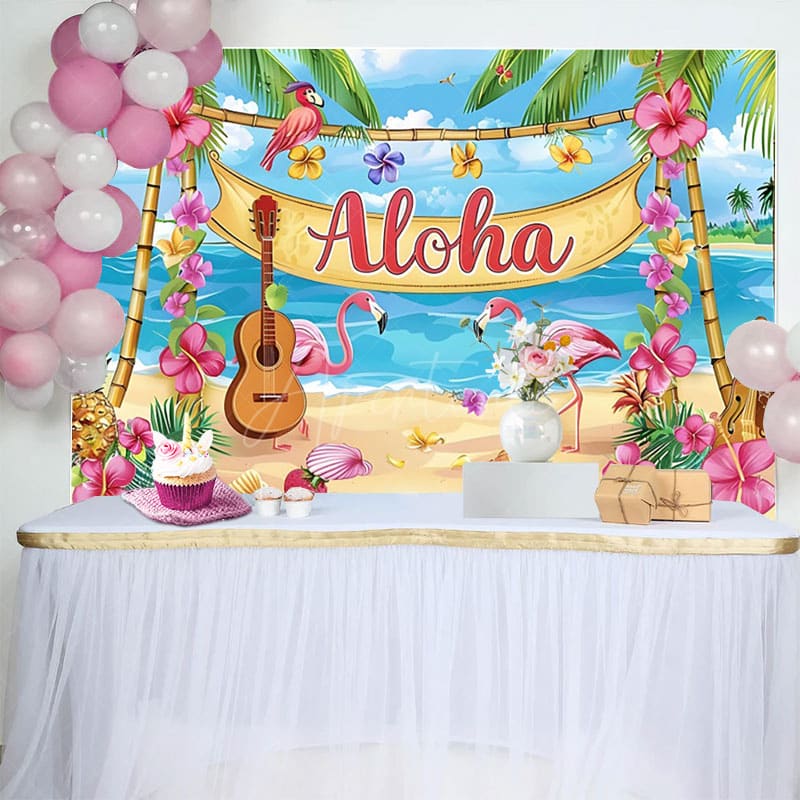 Aperturee - Aperturee Summer Hawaiian Flamingo Beach Birthday Backdrop