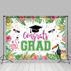 Aperturee - Aperturee Summer Monstera Flamingo Cap Congrats Grad Backdrop