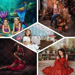 Aperturee - Aperturee Summer Ocean Coral Reef Mermaid Cave Combo Set Backdrop