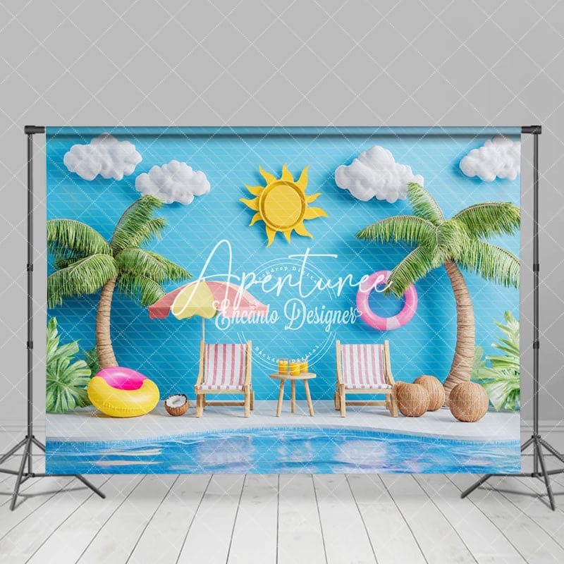 Aperturee - Aperturee Summer Poolside Scene Sunshade Coconuts Backdrop