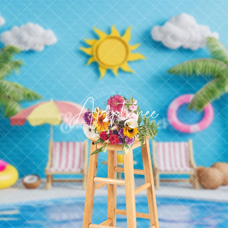 Aperturee - Aperturee Summer Poolside Scene Sunshade Coconuts Backdrop