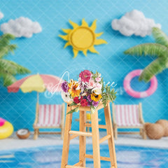 Aperturee - Aperturee Summer Poolside Scene Sunshade Coconuts Backdrop