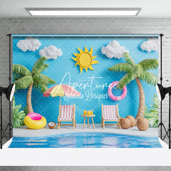 Aperturee - Aperturee Summer Poolside Scene Sunshade Coconuts Backdrop