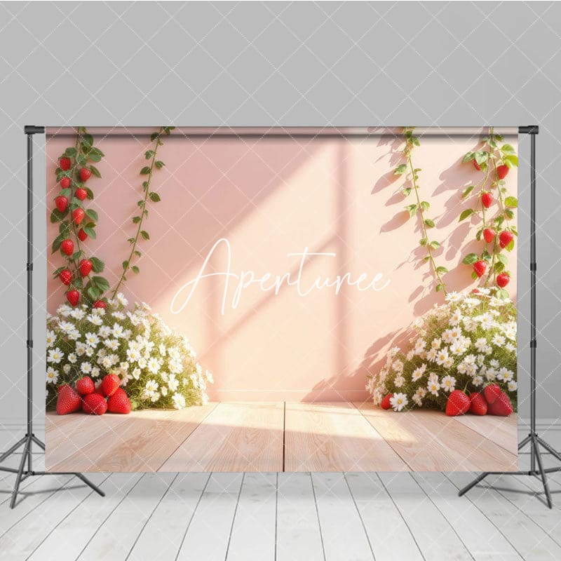 Aperturee - Aperturee Summer Strawberry Floral Indoor Photography Backdrop