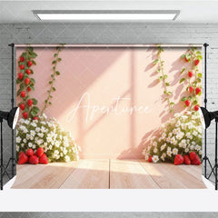 Aperturee - Aperturee Summer Strawberry Floral Indoor Photography Backdrop