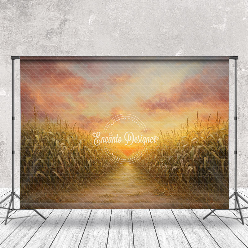 Aperturee - Aperturee Summer Sunset Cornfield Path Natural Scene Backdrop