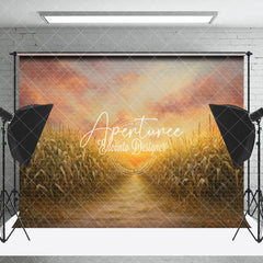 Aperturee - Aperturee Summer Sunset Cornfield Path Natural Scene Backdrop