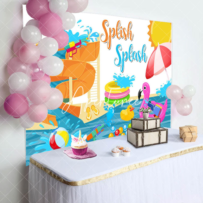 Aperturee - Aperturee Summer Water Park Splish Splash Birthday Backdrop