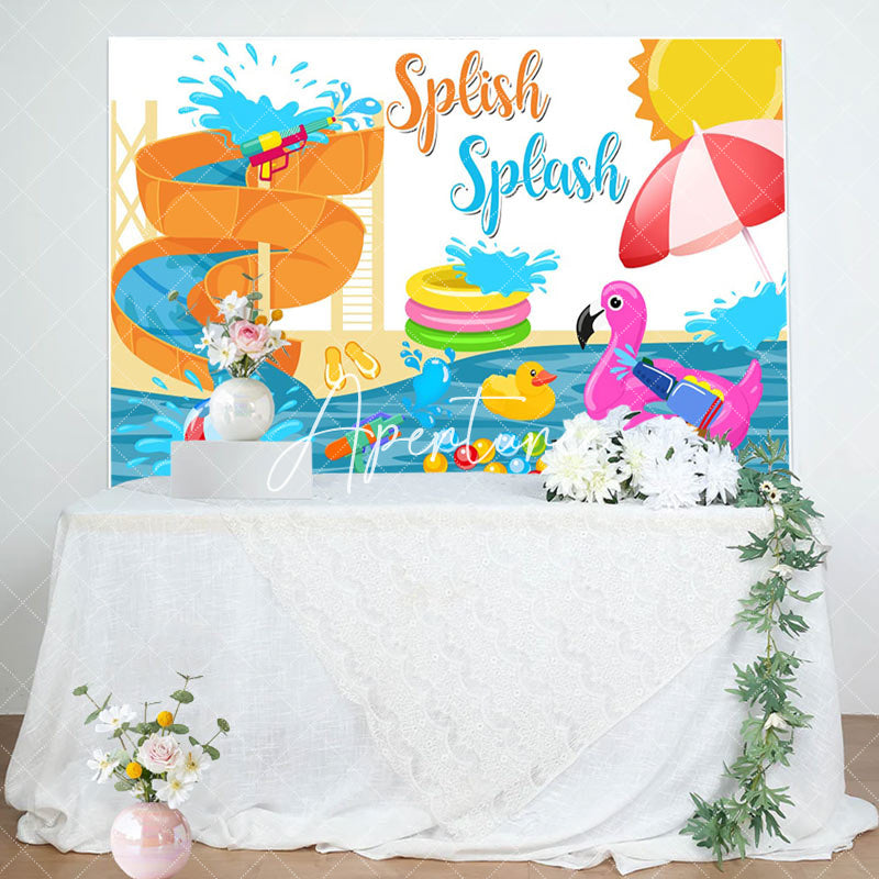 Aperturee - Aperturee Summer Water Park Splish Splash Birthday Backdrop