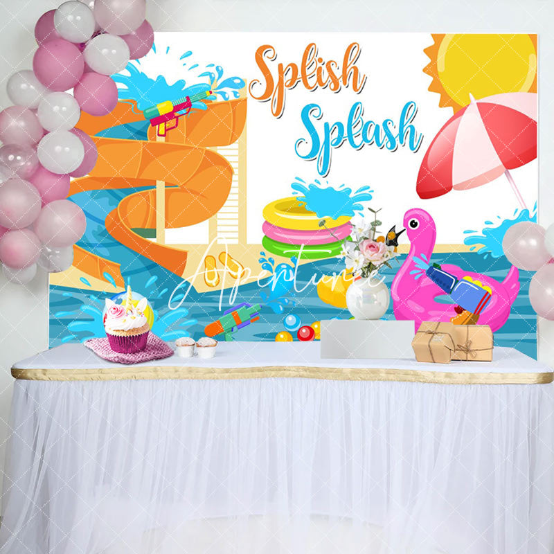 Aperturee - Aperturee Summer Water Park Splish Splash Birthday Backdrop