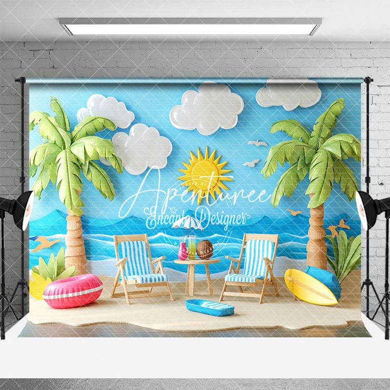 Aperturee - Aperturee Summertime Beach Scene Palm Tree Sun Vibe Backdrop