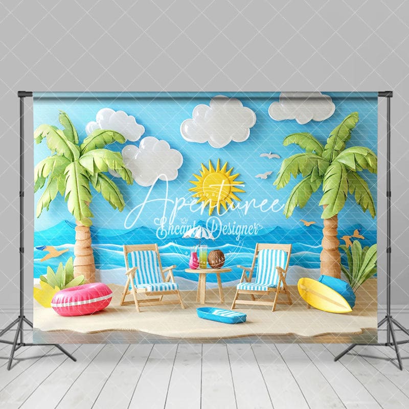 Aperturee - Aperturee Summertime Beach Scene Palm Tree Sun Vibe Backdrop