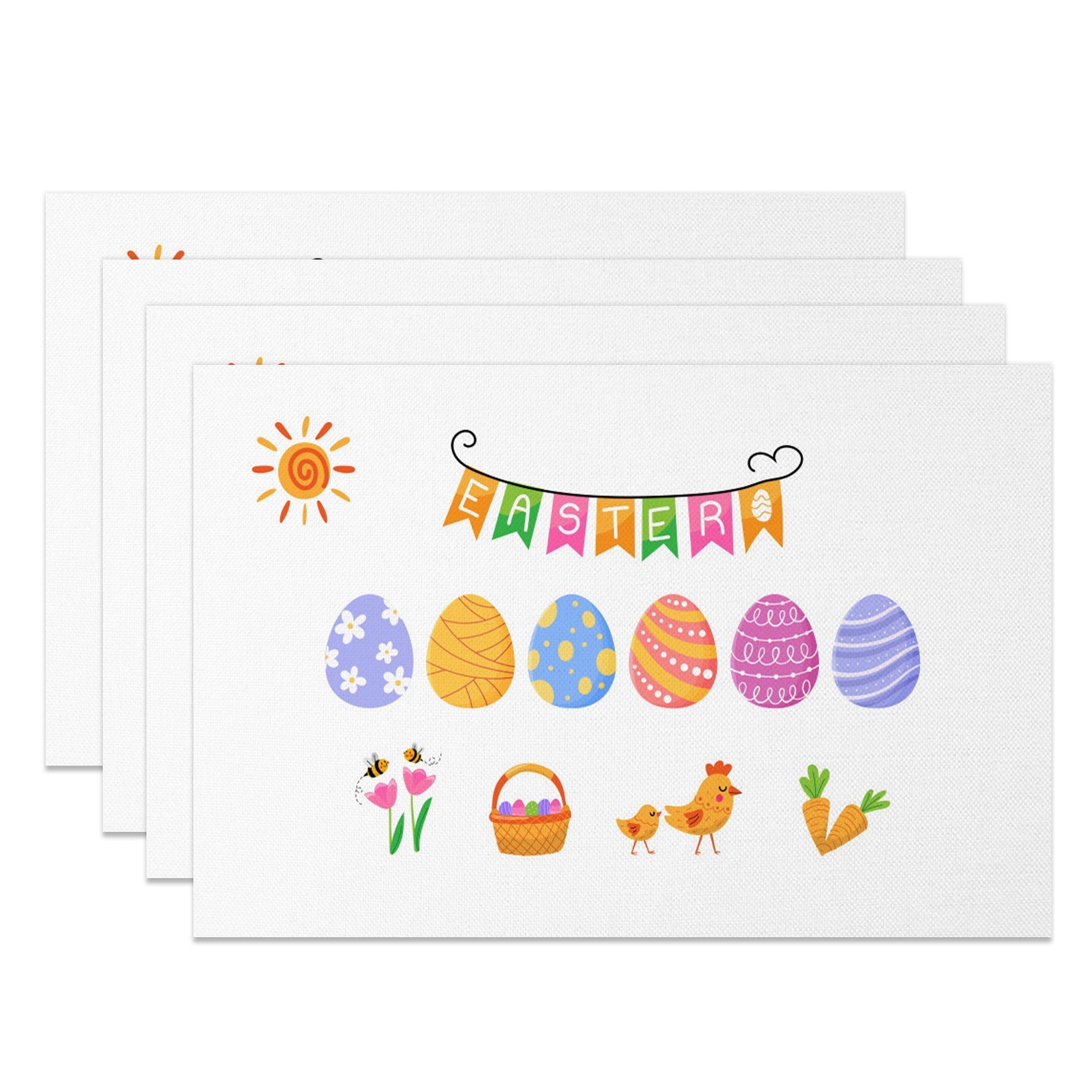 Aperturee - Aperturee Sun Colorful Eggs Happy Easter Set Of 4 Placemats