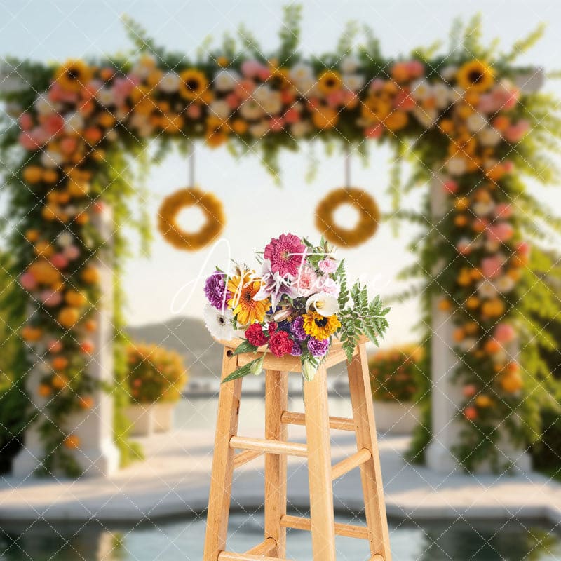 Aperturee - Aperturee Sunflower Arch Garland Lakeside Wedding Photo Backdrop