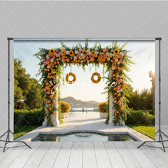 Aperturee - Aperturee Sunflower Arch Garland Lakeside Wedding Photo Backdrop