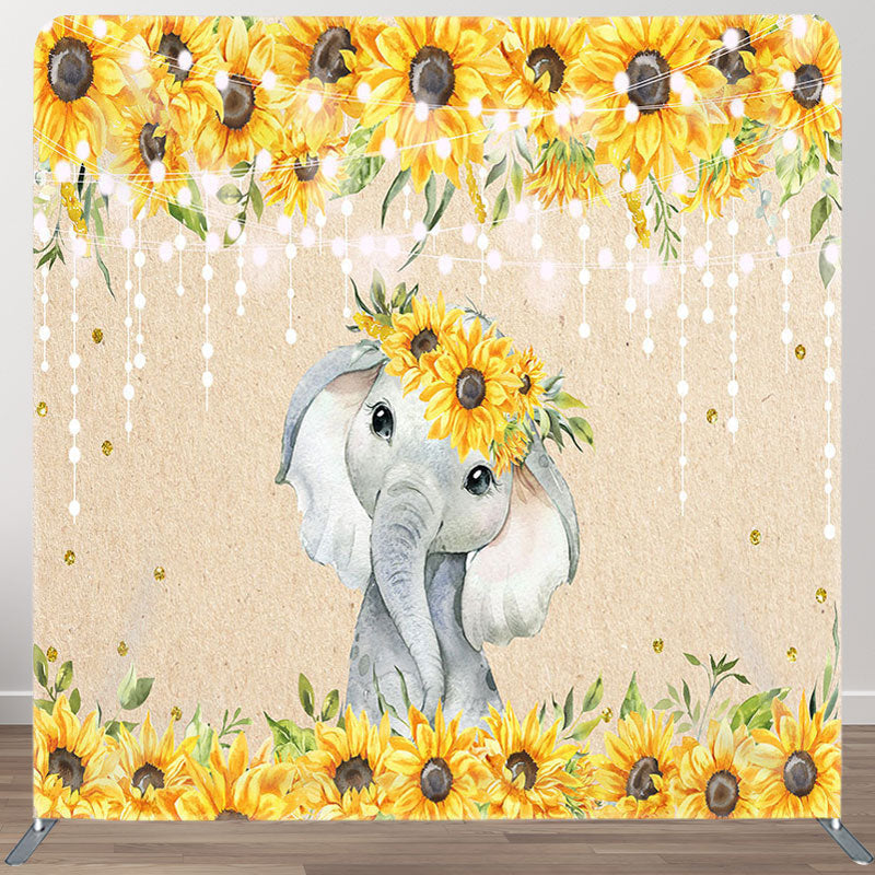 Aperturee - Aperturee Sunflower Elephant Fabric Backdrop Cover for Baby Shower