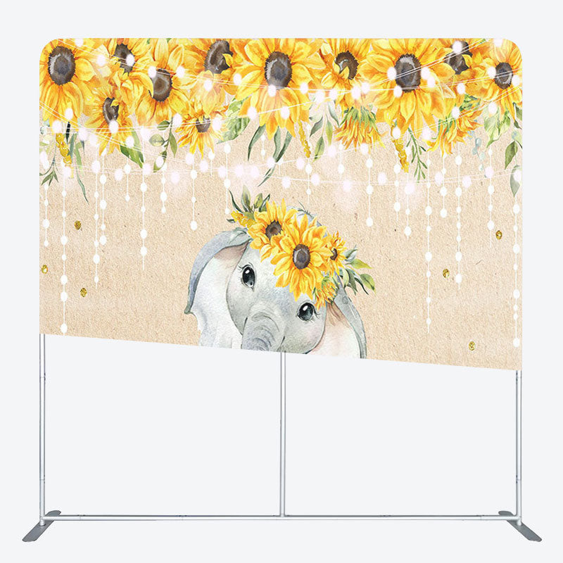 Aperturee - Aperturee Sunflower Elephant Fabric Backdrop Cover for Baby Shower