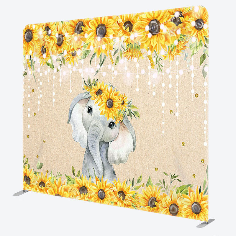 Aperturee - Aperturee Sunflower Elephant Fabric Backdrop Cover for Baby Shower